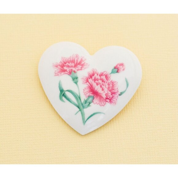 Vintage Victorian Heart Floral Porcelain Brooch by Avon i16 - Picture 1 of 2